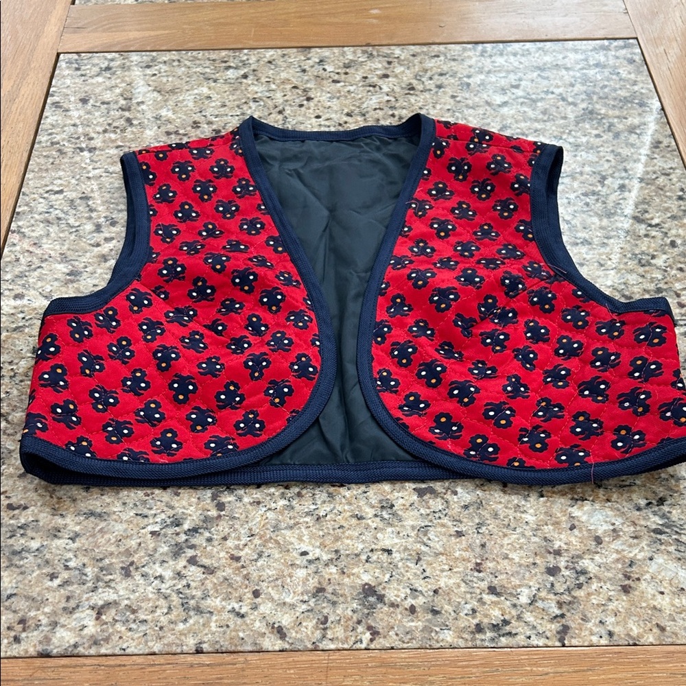 Vintage Red Floral bolero Vest/ reversible to navy